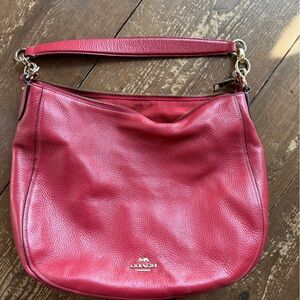 Coach Red Pebbled Leather Hobo Bag